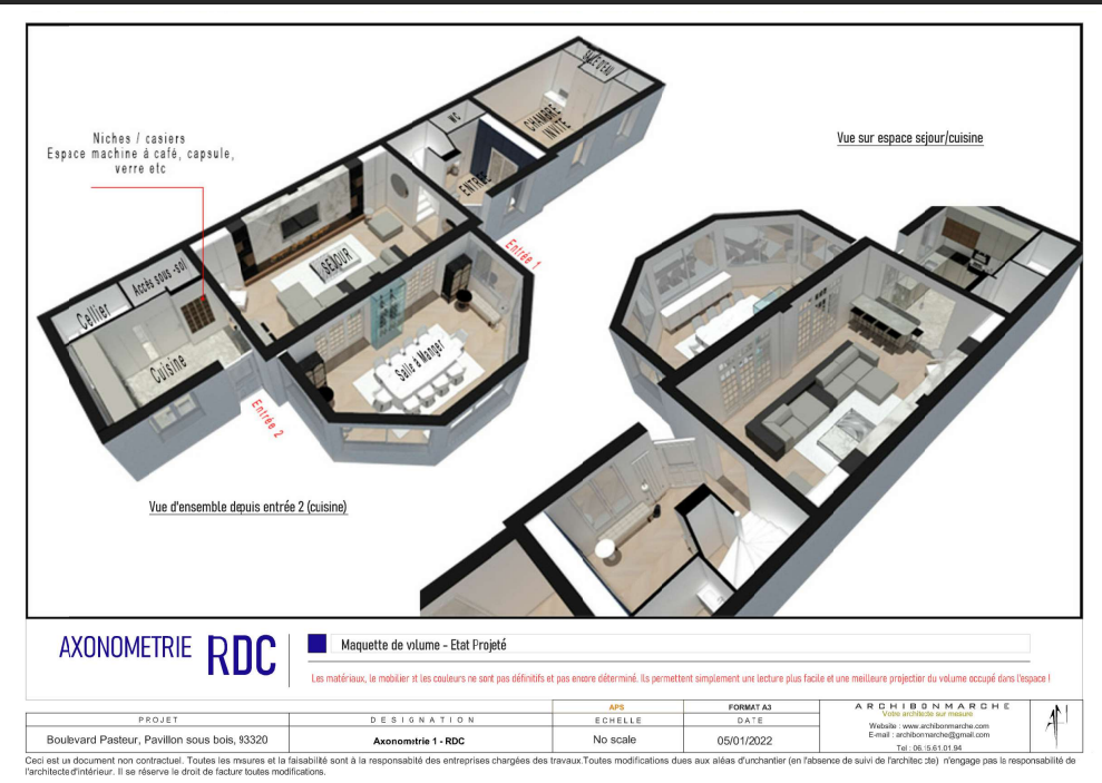 Axonometrie du rez de chaussee